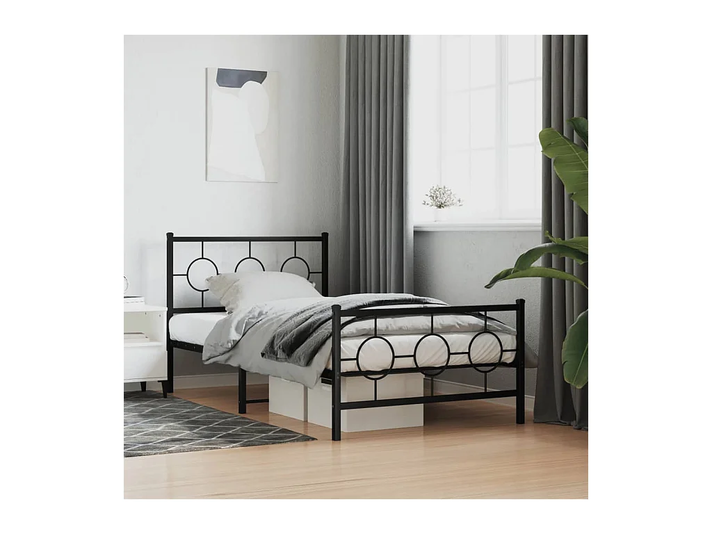 Lit simple | Lit adulte, enfant | Cadre de lit métal avec pied de lit noir 100x190cm