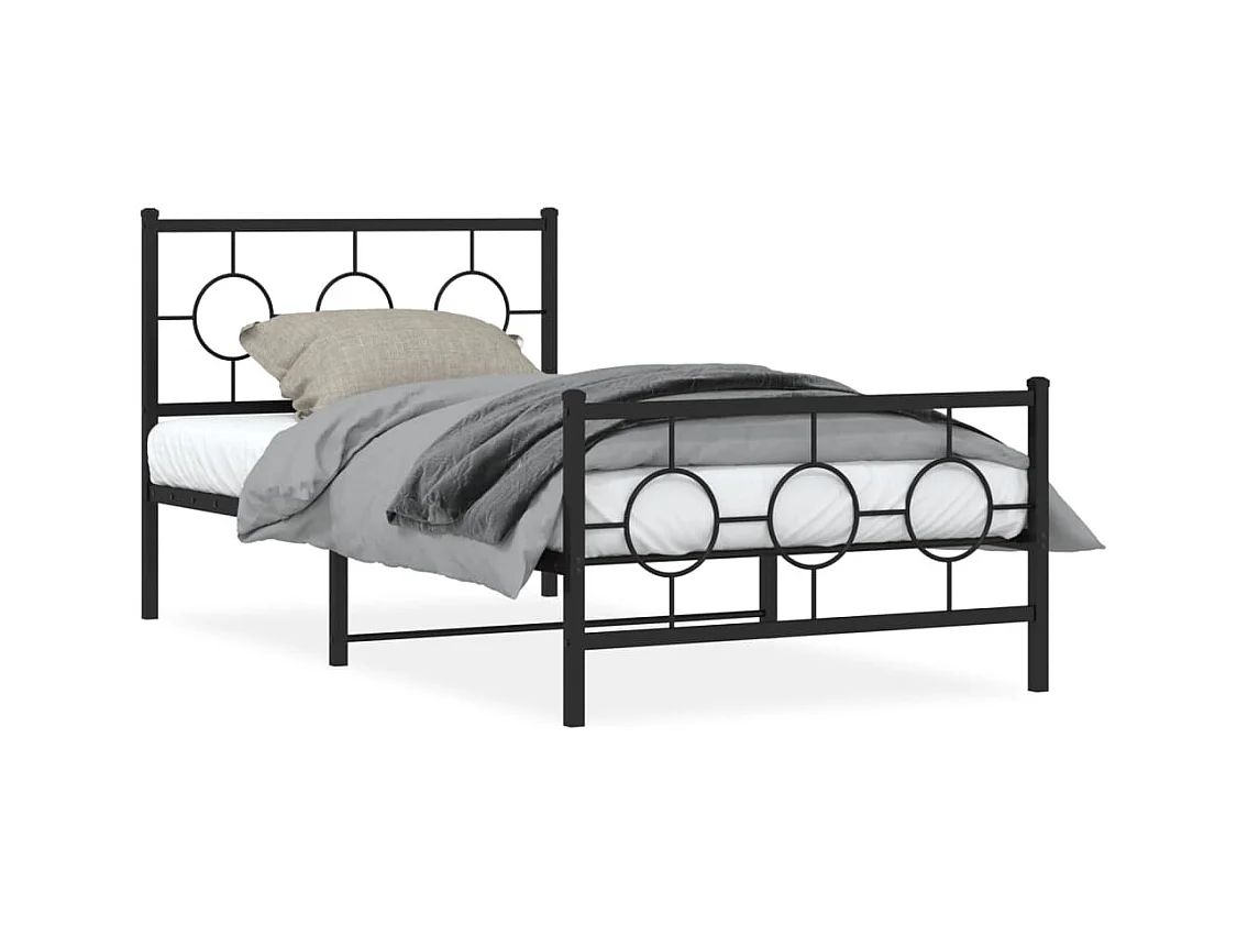 Lit simple | Lit adulte, enfant | Cadre de lit métal avec pied de lit noir 100x190cm