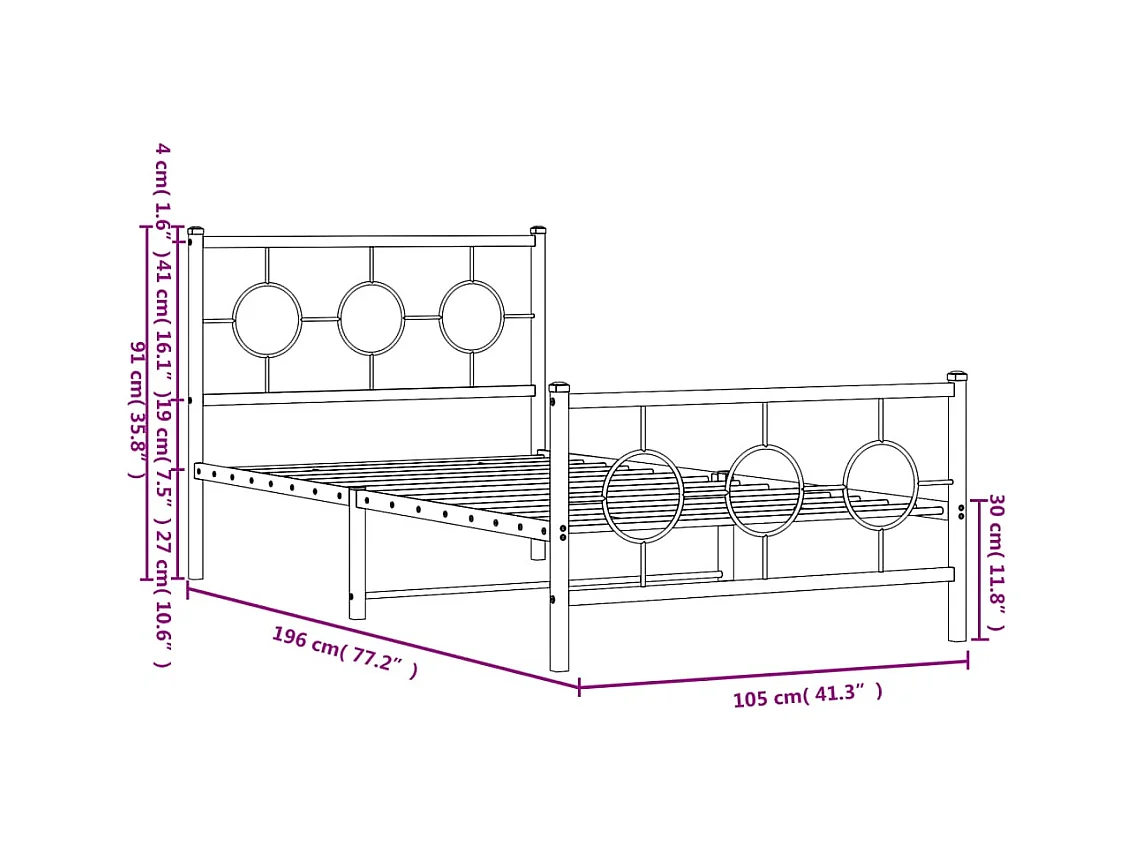 Lit simple | Lit adulte, enfant | Cadre de lit métal avec pied de lit noir 100x190cm