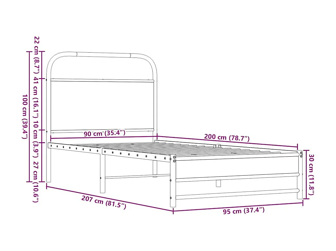 Letto per adulti | Letto singolo | Giroletto senza Materasso Rovere Marrone 90x200cm in Truciolato
