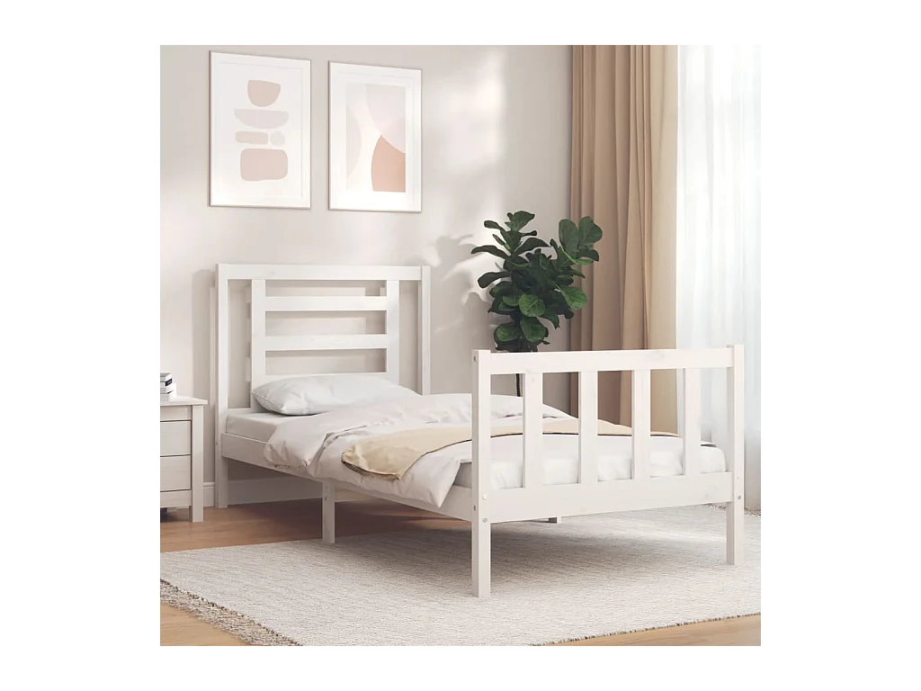 Lit simple | Lit adulte, enfant | Cadre de lit blanc 90x200 cm bois de pin massif