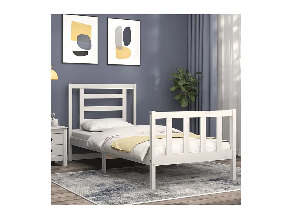 Lit simple | Lit adulte, enfant | Cadre de lit blanc 90x200 cm bois de pin massif