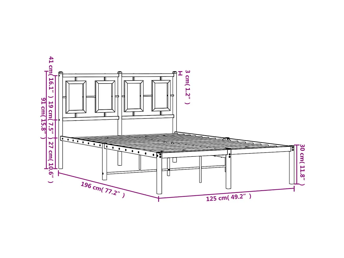 Lit simple | Lit adulte, enfant | Cadre de lit métal avec tête de lit noir 120x190cm