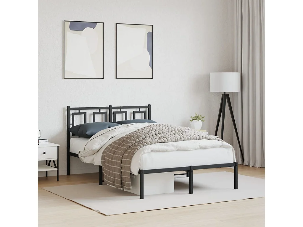 Lit simple | Lit adulte, enfant | Cadre de lit métal avec tête de lit noir 120x190cm