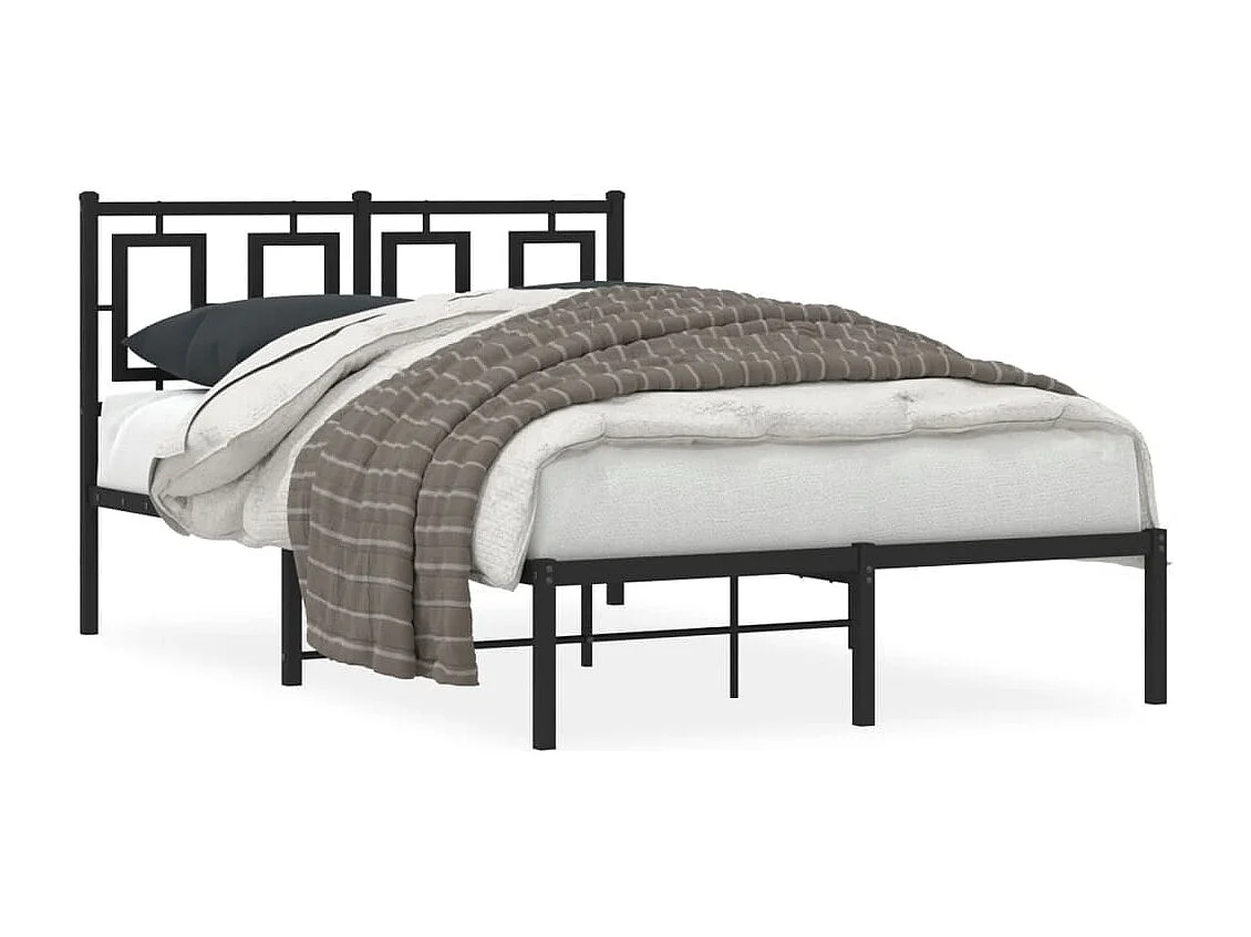 Lit simple | Lit adulte, enfant | Cadre de lit métal avec tête de lit noir 120x190cm