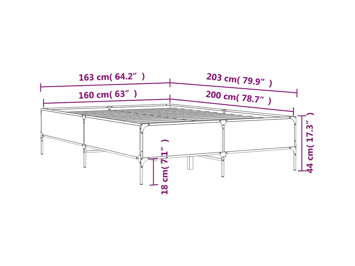 Lit double | Lit adulte | Cadre de lit sonoma gris 160x200 cm