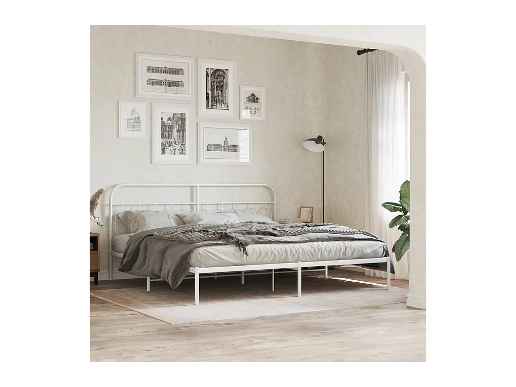 Lit double | Lit adulte | Cadre de lit métal et tête de lit blanc 200x200 cm