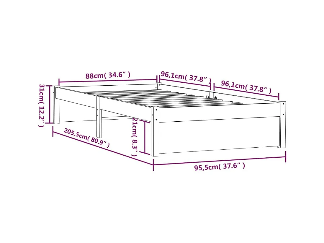 Lit simple | Lit adulte, enfant | Cadre de lit bois massif 90x200 cm