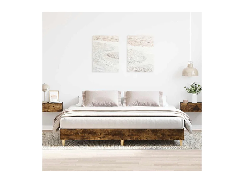 Letto per adulti | Letto matrimoniale | Giroletto senza Materasso Rovere Fumo 200x200 cm in Truciolato