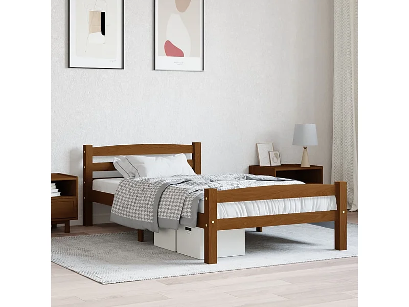 Lit simple | Lit adulte, enfant | Cadre de lit Marron miel Bois pin massif 90x200 cm