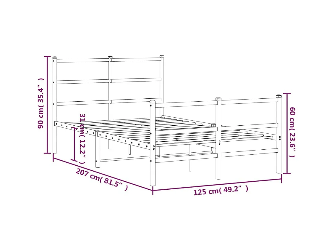 Lit simple | Lit adulte, enfant | Cadre de lit métal avec pied de lit noir 120x200cm