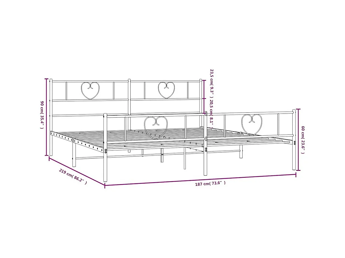 Lit double | Lit adulte | Cadre de lit métal avec pied de lit noir 183x213cm