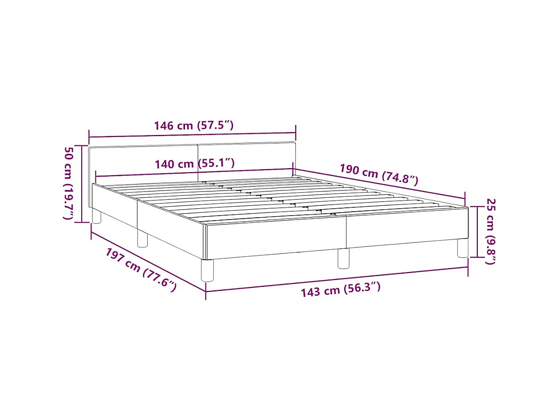 Lit double | Lit adulte | Cadre de lit crème 140x190 cm tissu