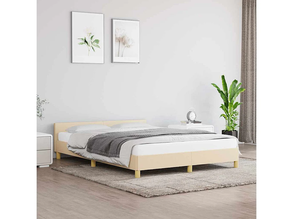 Lit double | Lit adulte | Cadre de lit crème 140x190 cm tissu