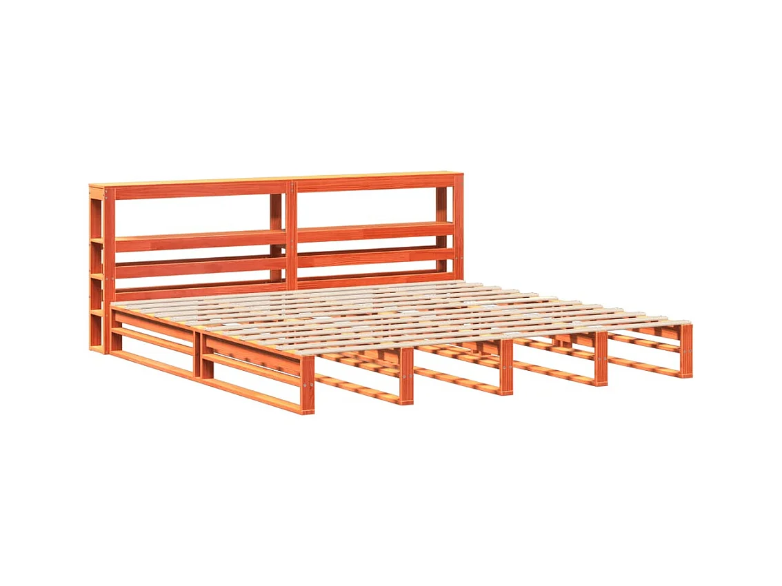 Letto per adulti | Letto matrimoniale | Giroletto con Testiera Marrone Cera 180x200 cm Massello Pino