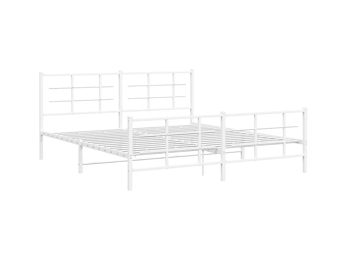 Lit double | Lit adulte | Cadre de lit métal et pied de lit blanc 183x213 cm
