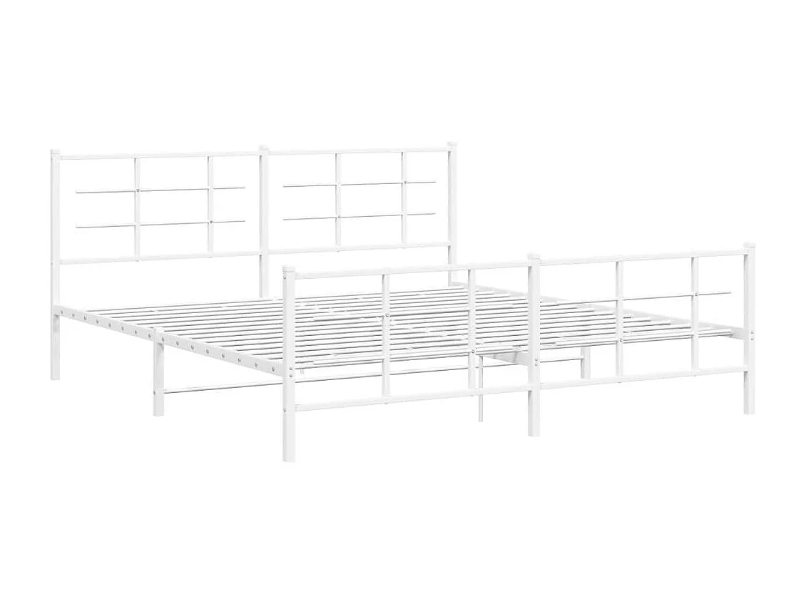Lit double | Lit adulte | Cadre de lit métal et pied de lit blanc 183x213 cm