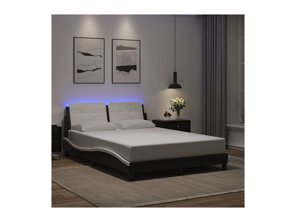 Lit simple | Lit adulte, enfant | Cadre de lit avec LED noir et blanc 120x200 cm