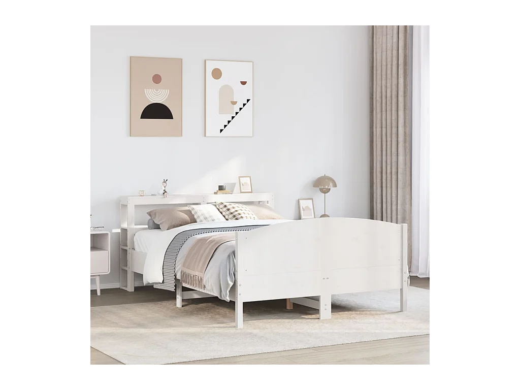 Lit simple | Lit adulte, enfant | Cadre de lit blanc 120x190 cm bois de pin massif