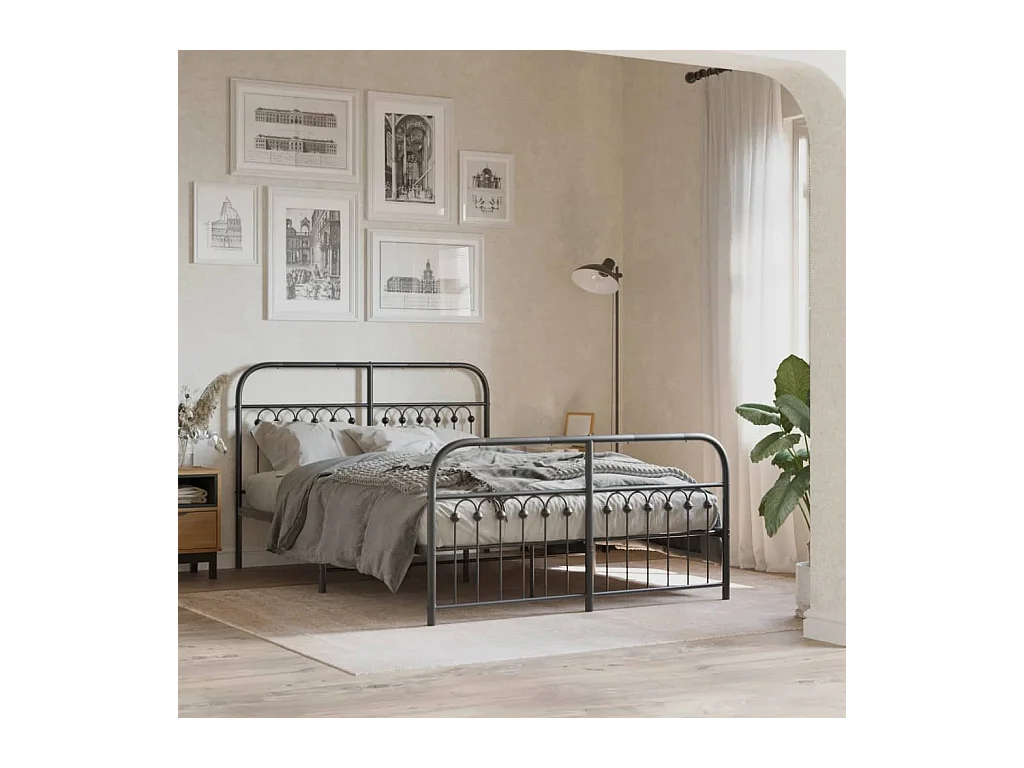 Lit double | Lit adulte | Cadre de lit métal avec pied de lit noir 140x190cm