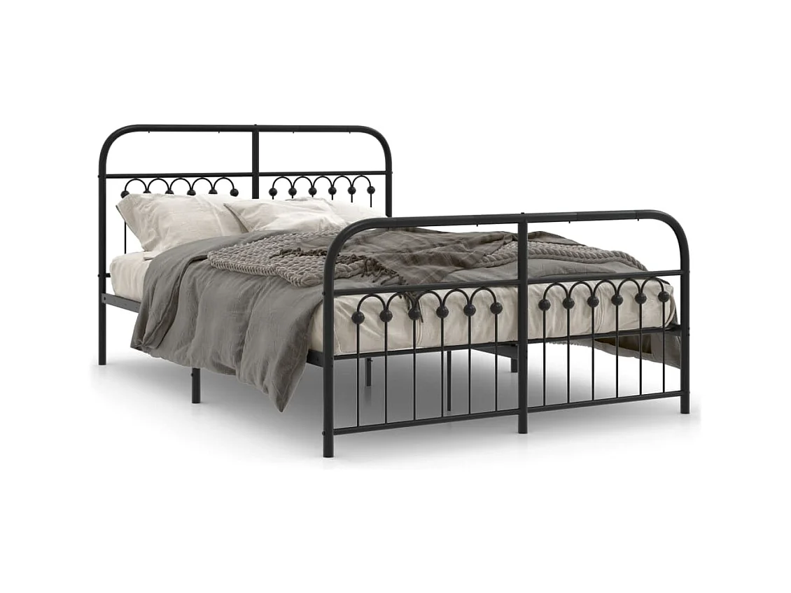 Lit double | Lit adulte | Cadre de lit métal avec pied de lit noir 140x190cm