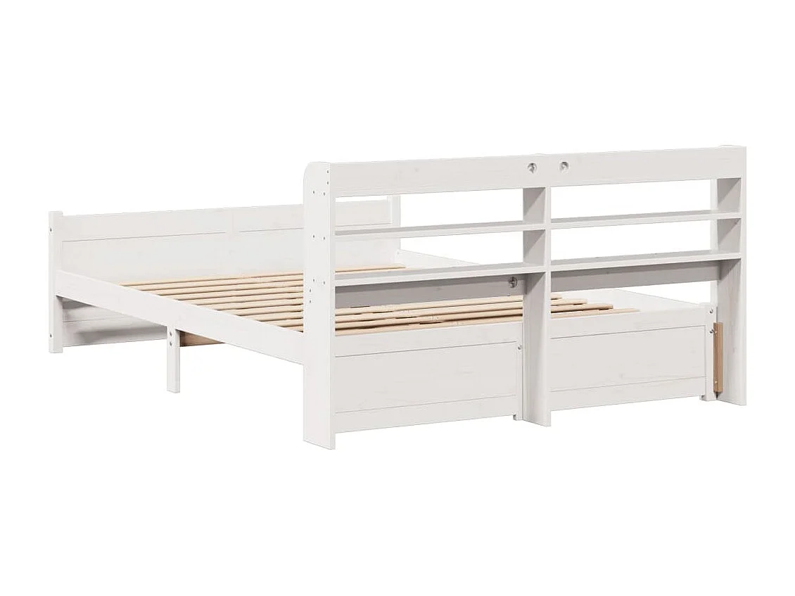Letto per adulti | Letto matrimoniale | Giroletto con Testiera Bianco 135x190 cm Legno Massello di Pino