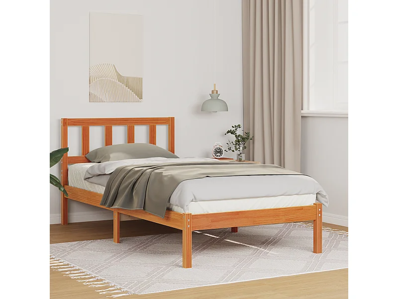 Lit simple | Lit adulte, enfant | Cadre de lit Marron cire 90x200 cm Bois massif en pin