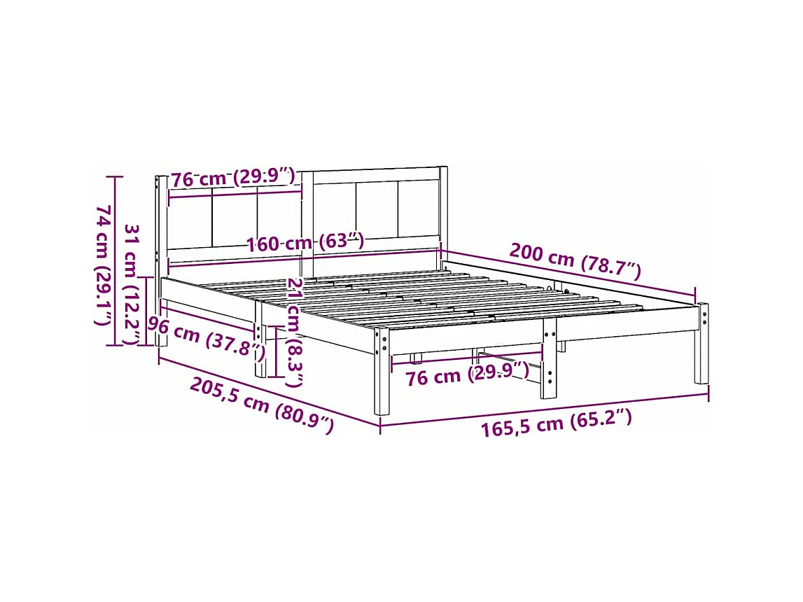 Lit double | Lit adulte | Cadre de lit Marron 160x200 cm Bois de pin massif