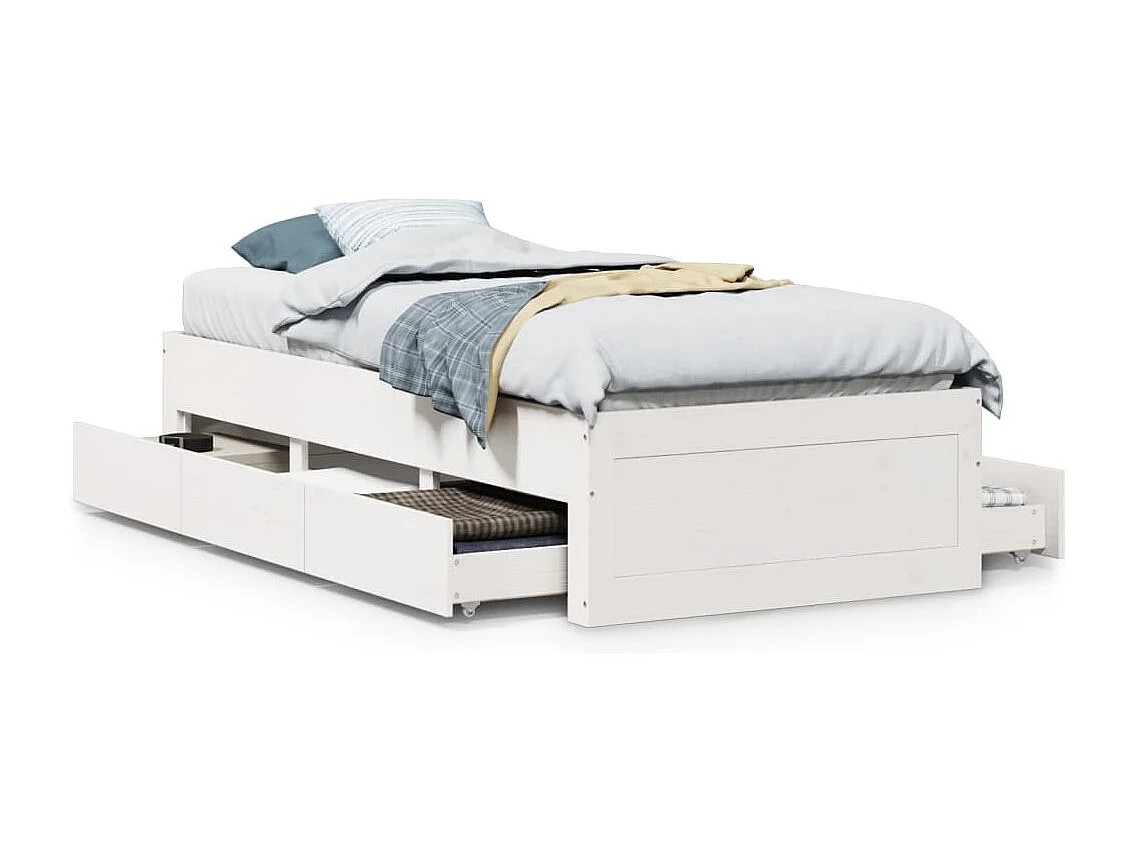 Letto per adulti | Letto singolo | Giroletto senza Materasso con Cassetti Bianco 90x190 cm Pino
