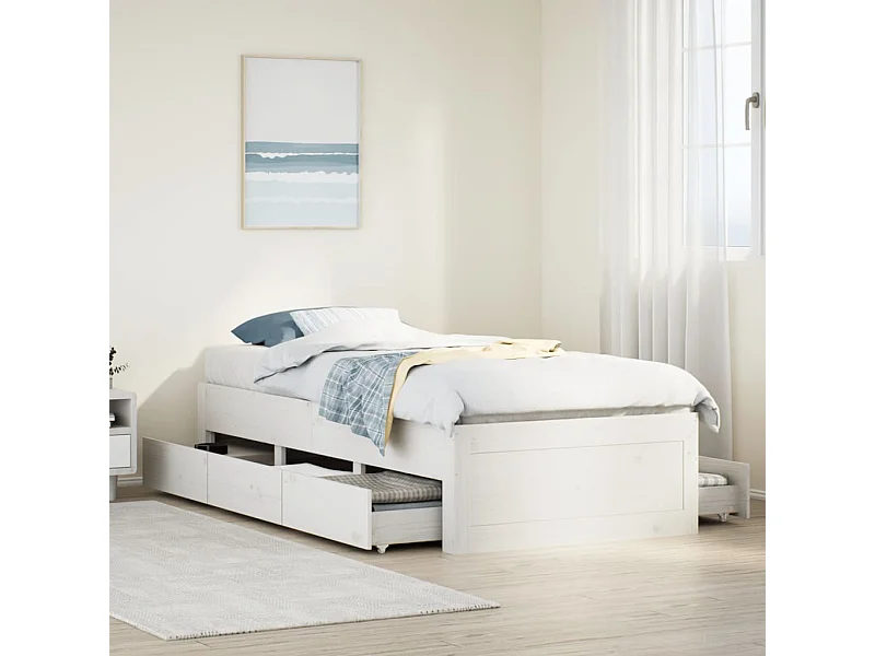 Letto per adulti | Letto singolo | Giroletto senza Materasso con Cassetti Bianco 90x190 cm Pino