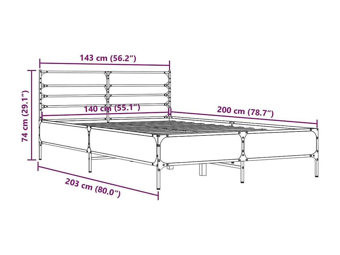 Lit double | Lit adulte | Cadre de lit chêne fumé 140x200 cm