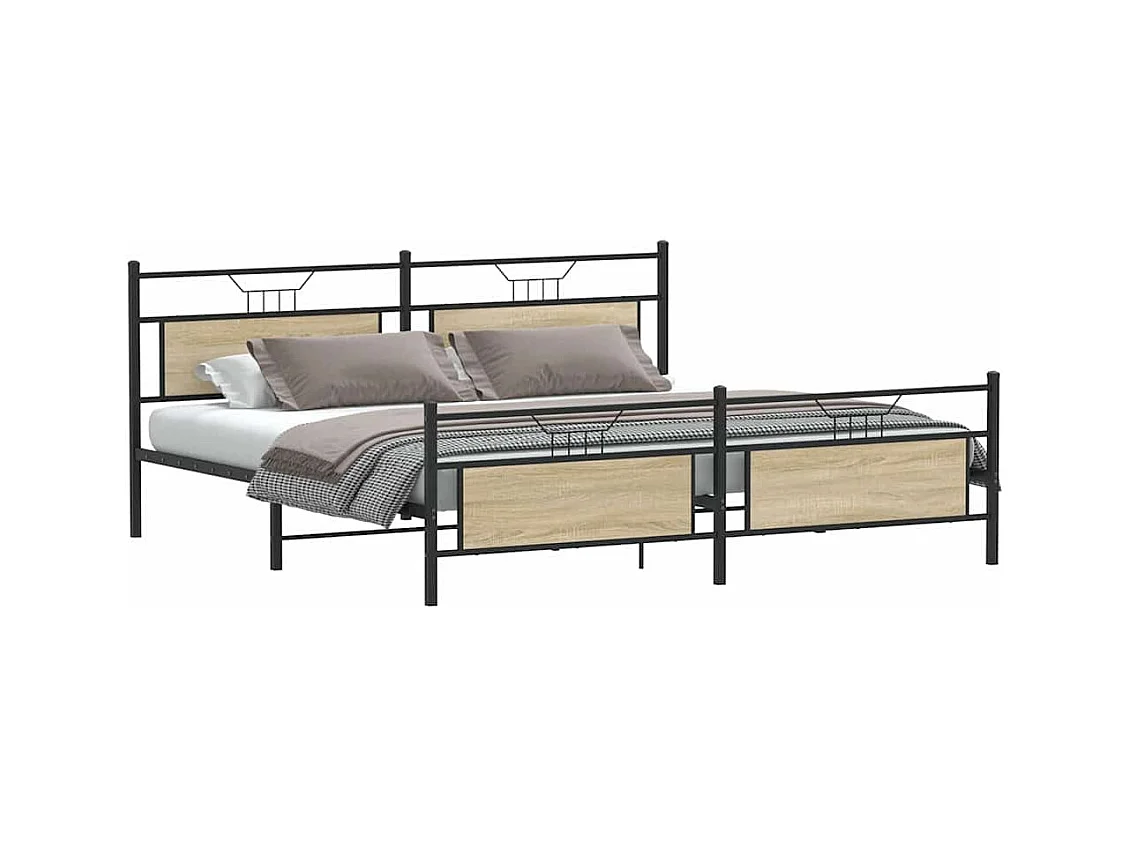 Letto per adulti | Letto matrimoniale | Giroletto senza Materaso in Metallo Rovere Sonoma 193x201 cm