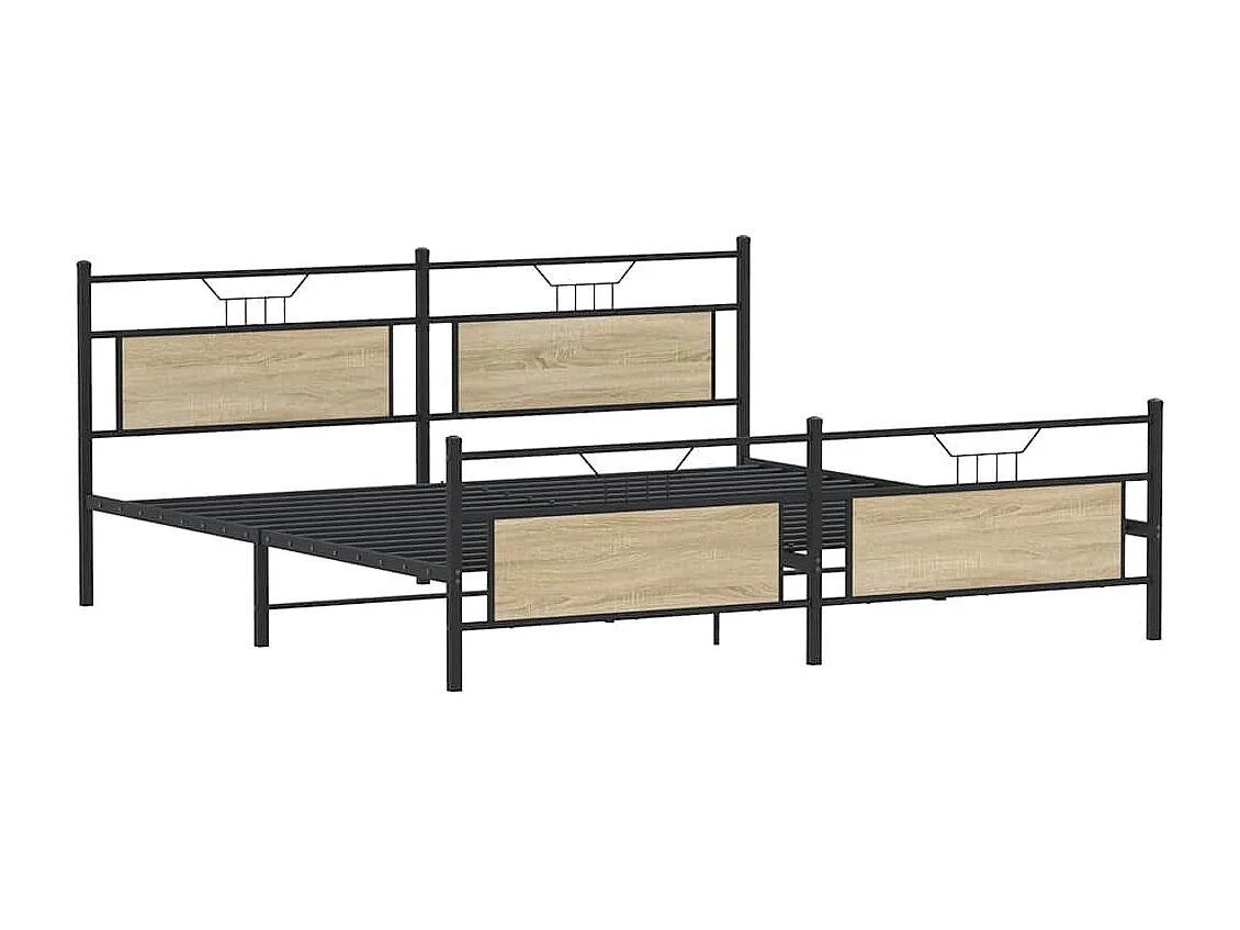 Letto per adulti | Letto matrimoniale | Giroletto senza Materaso in Metallo Rovere Sonoma 193x201 cm