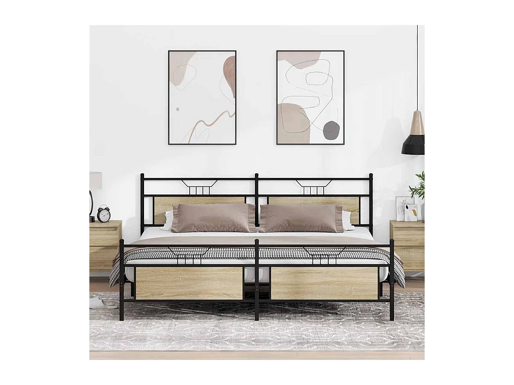 Lit double | Lit adulte | Cadre de lit en métal chêne sonoma 193x203 cm