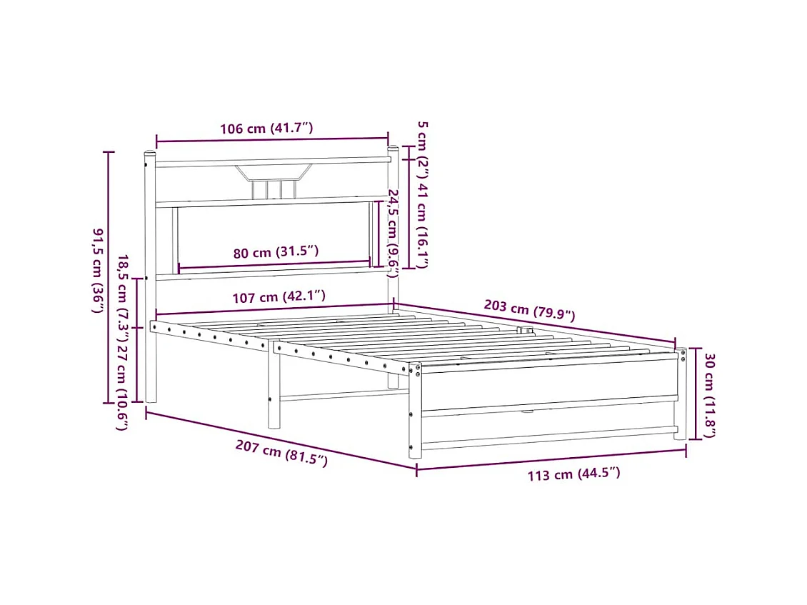 Letto per adulti | Letto singolo | Giroletto senza Materasso Rovere Fumo 107x203 cm in Truciolato