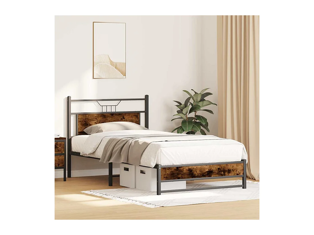 Letto per adulti | Letto singolo | Giroletto senza Materasso Rovere Fumo 107x203 cm in Truciolato