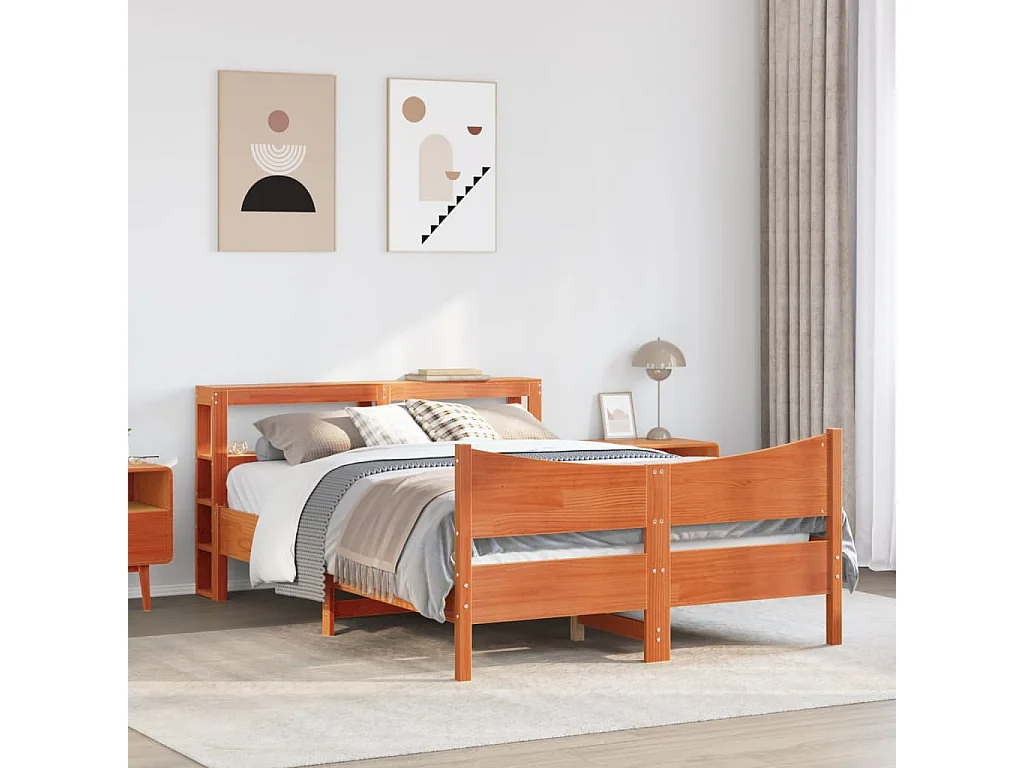 Lit double | Lit adulte | Cadre de lit et tête de lit cire marron 160x200 cm bois de pin