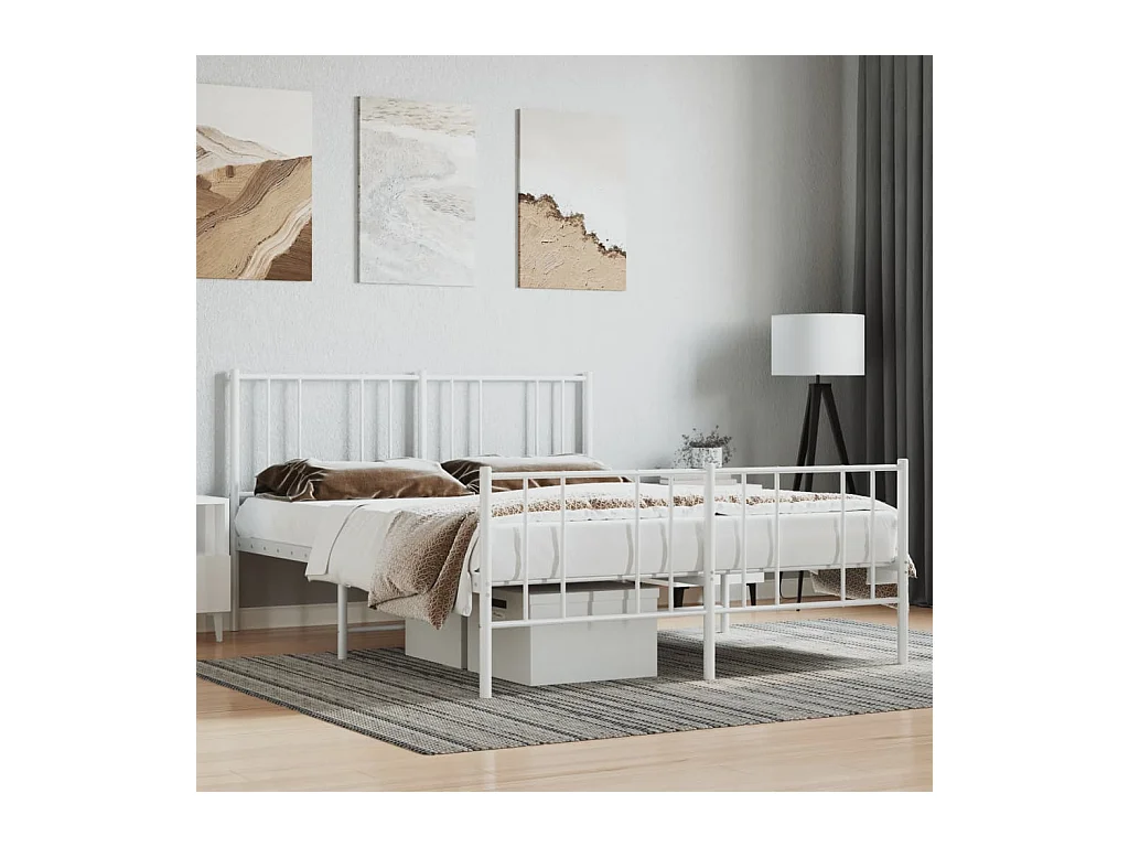 Lit double | Lit adulte | Cadre de lit métal et pied de lit blanc 140x190 cm