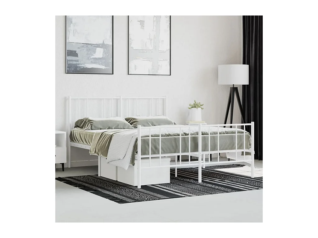 Lit double | Lit adulte | Cadre de lit métal et pied de lit blanc 140x190 cm