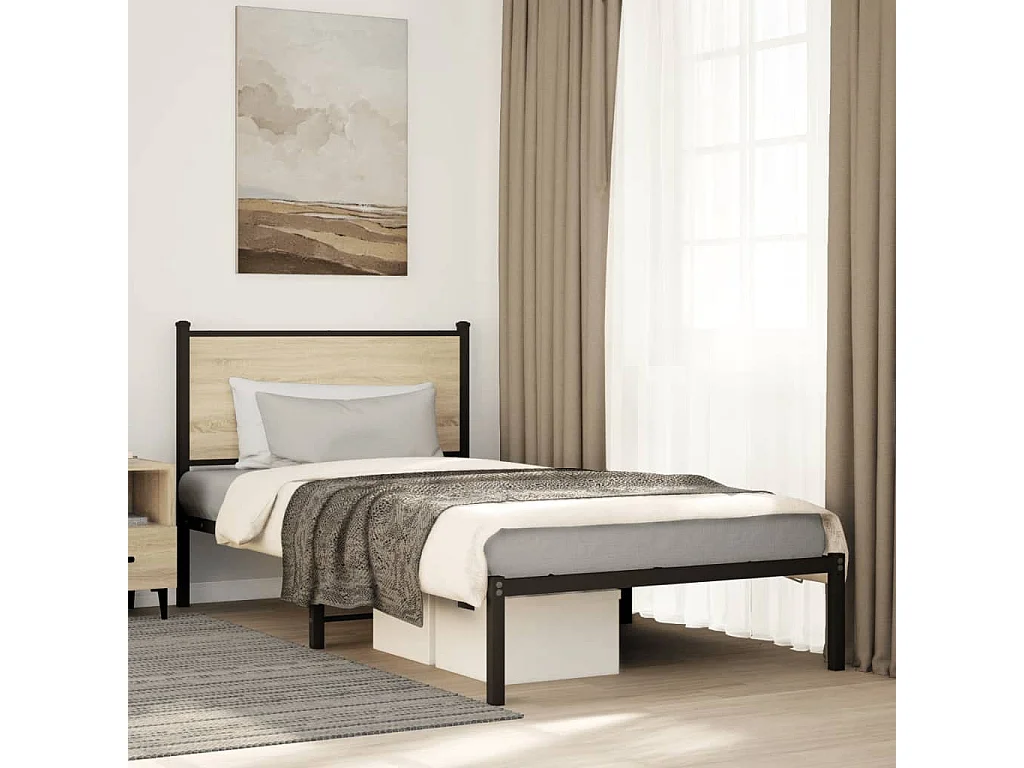 Lit simple | Lit adulte, enfant | Cadre de lit en métal chêne sonoma 107x203 cm