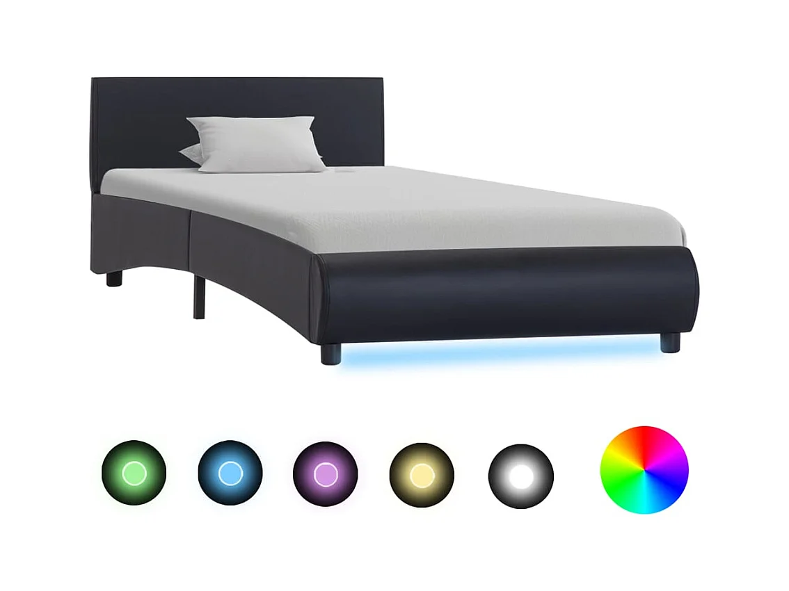 Letto per adulti | Letto singolo | Giroletto con LED senza Materasso Nero in Similpelle 90x200 cm