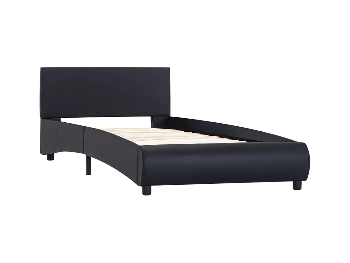 Letto per adulti | Letto singolo | Giroletto con LED senza Materasso Nero in Similpelle 90x200 cm