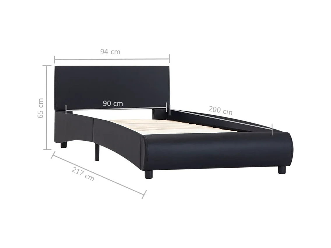 Letto per adulti | Letto singolo | Giroletto con LED senza Materasso Nero in Similpelle 90x200 cm