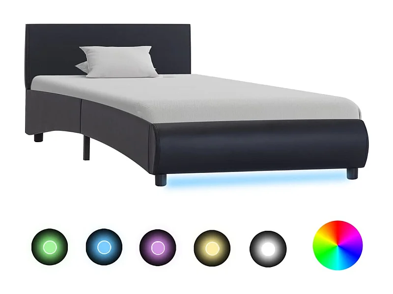Lit simple | Lit adulte, enfant | Cadre de lit avec LED noir similicuir 90x200 cm
