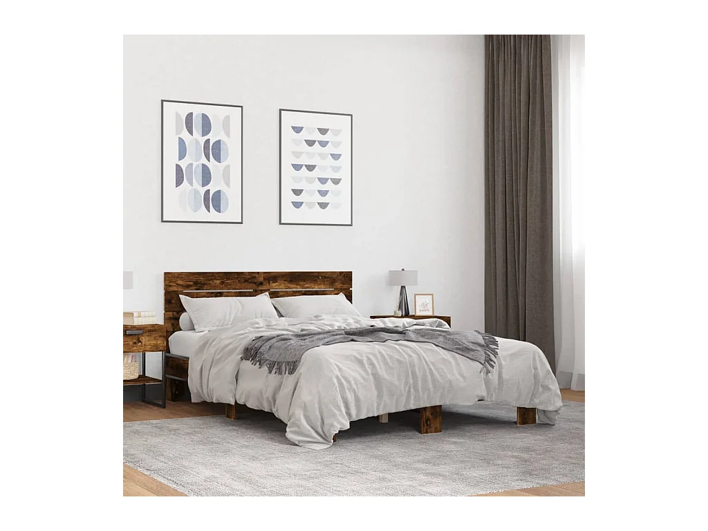 Lit double | Lit adulte | Cadre de lit chêne fumé 140x190 cm