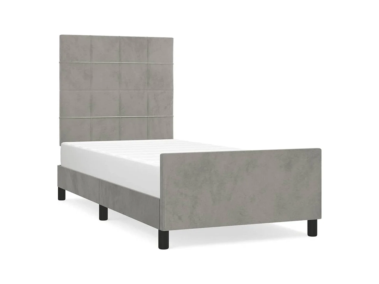 Lit simple | Lit adulte, enfant | Cadre de lit gris clair 90x190 cm velours