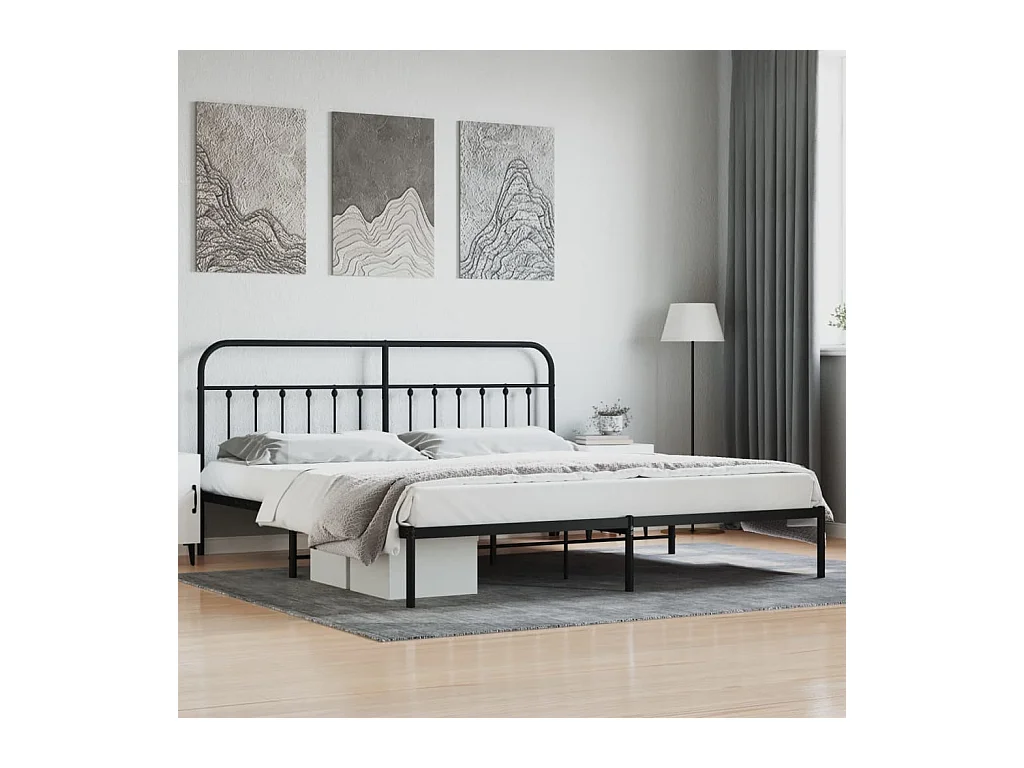 Lit double | Lit adulte | Cadre de lit métal avec tête de lit noir 200x200cm