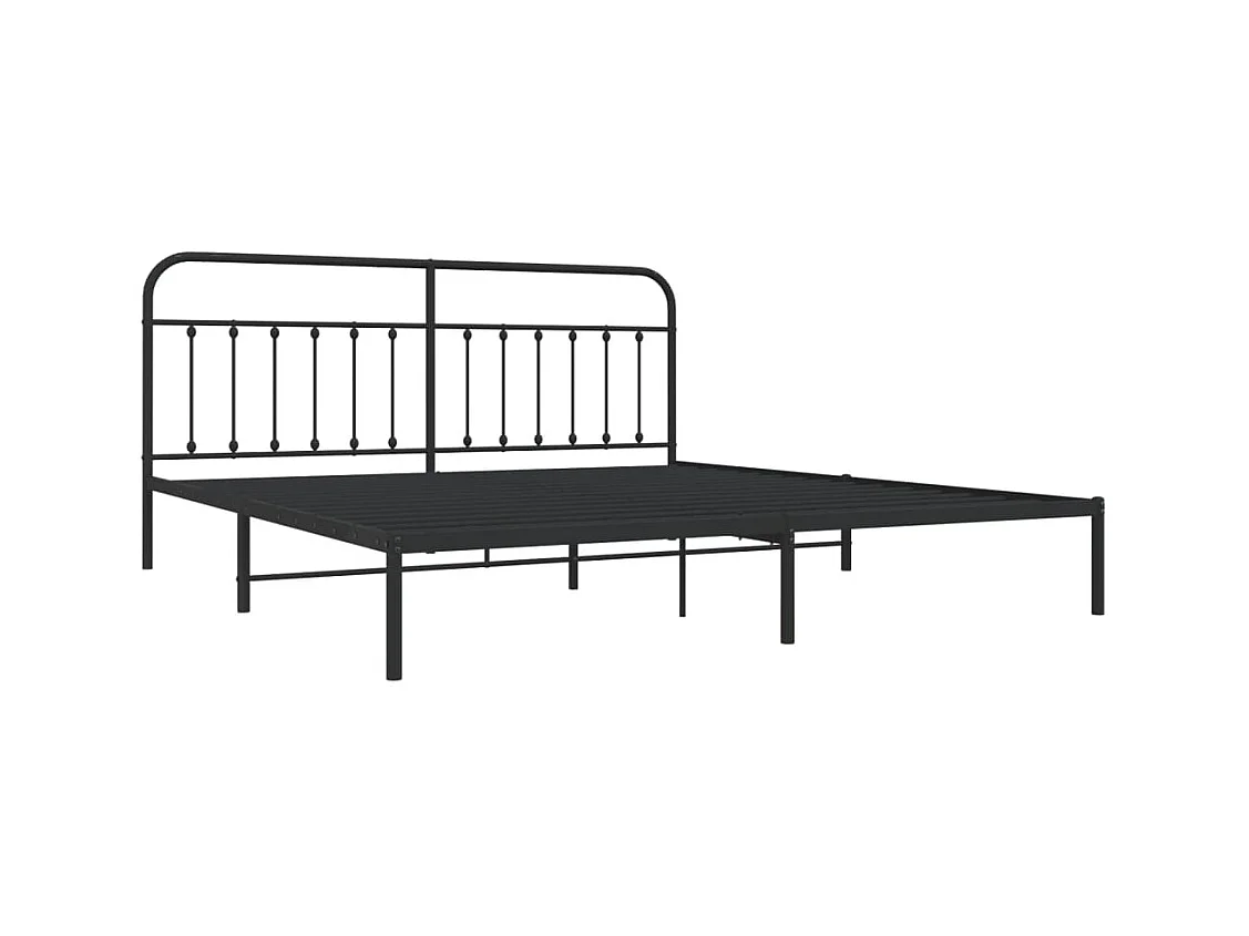 Lit double | Lit adulte | Cadre de lit métal avec tête de lit noir 200x200cm