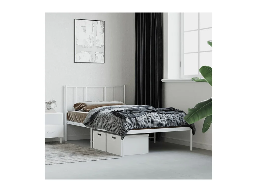 Lit simple | Lit adulte, enfant | Cadre de lit métal avec tête de lit blanc 75x190cm