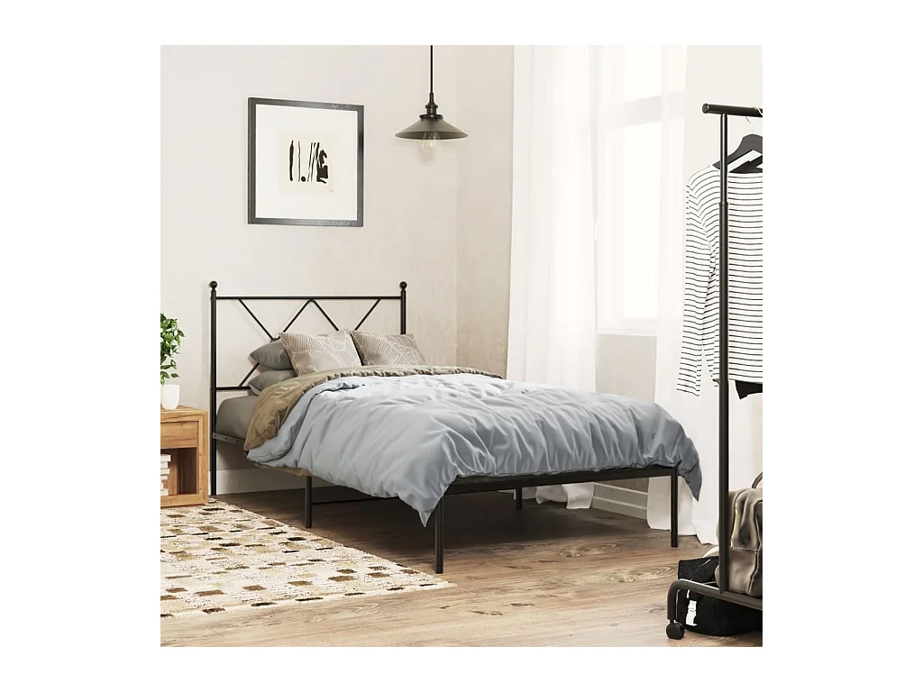 Lit simple | Lit adulte, enfant | Cadre de lit métal avec tête de lit noir 90x190 cm